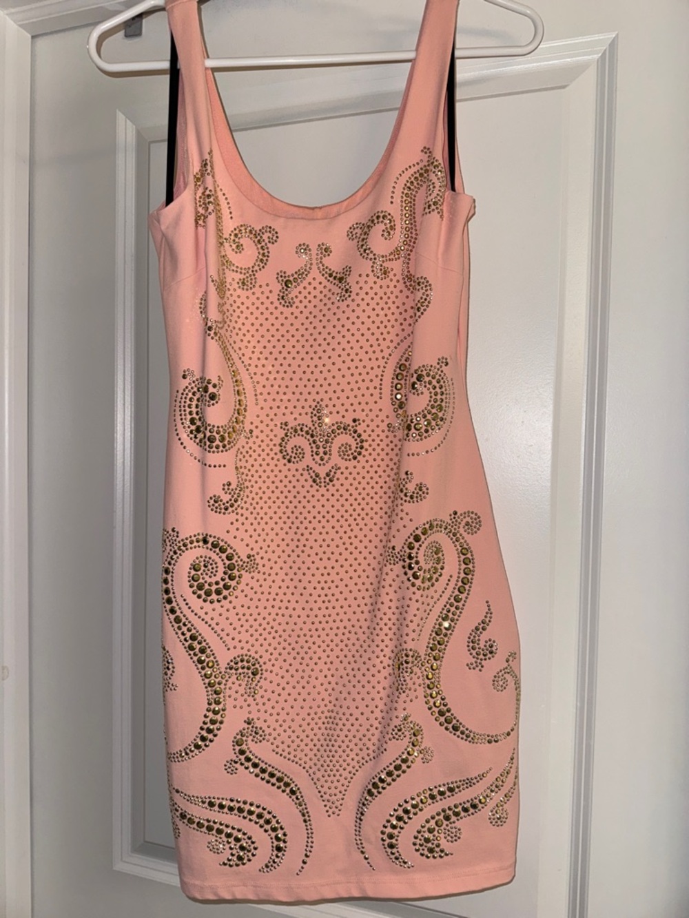 bebe Pink Mini Dress with Gold Stud Accents